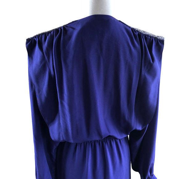 Pierre Cardin Vintage Wrap Dress Purple V-Neck Beaded Sequins - Picture 9 of 12